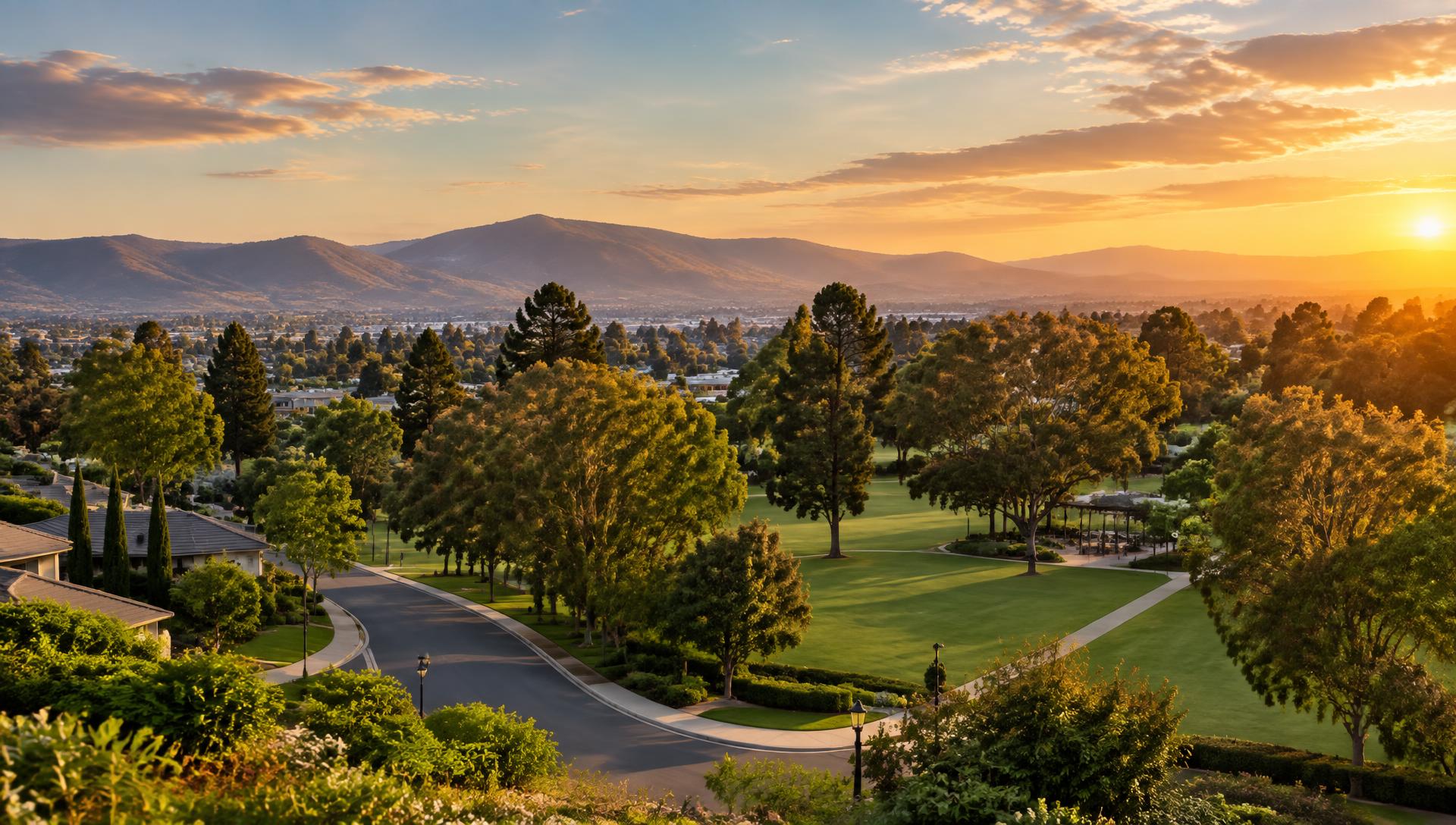La Mirada neighborhood landscape at golden hour